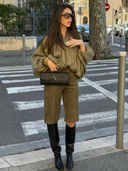Aiertu  -  Pleated Green Oversize Jacket Women Long Lantern Sleeve Lapel Folds Elegant 2025 Spring Coat Street Commuter Lady Streetwear Aiertu