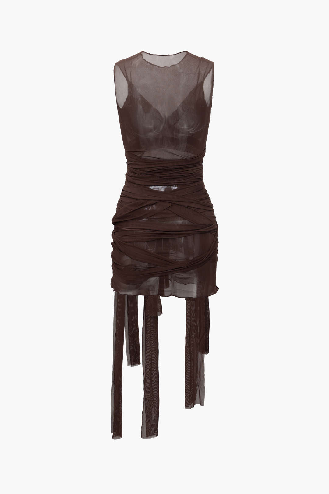 Aiertu  Sheer Mesh Wrap Tie Ribbon Mini Dress Aiertu