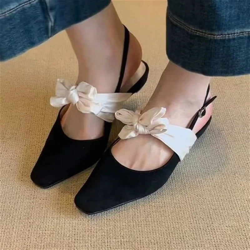 Aiertu  -  Bow Flat Sandals Women Pointed Toe Shoes Slingback Elegant Summer Trend Woman Slippers Shallow Marie Janes Dress Sandalias Aiertu
