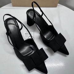 Aiertu  -  Pointed Toe Women's Office Shoes 2025 Spring Black Retro Bow Decoration High Heels Shallow Slingbacks Elegant Ladies Pumps Aiertu