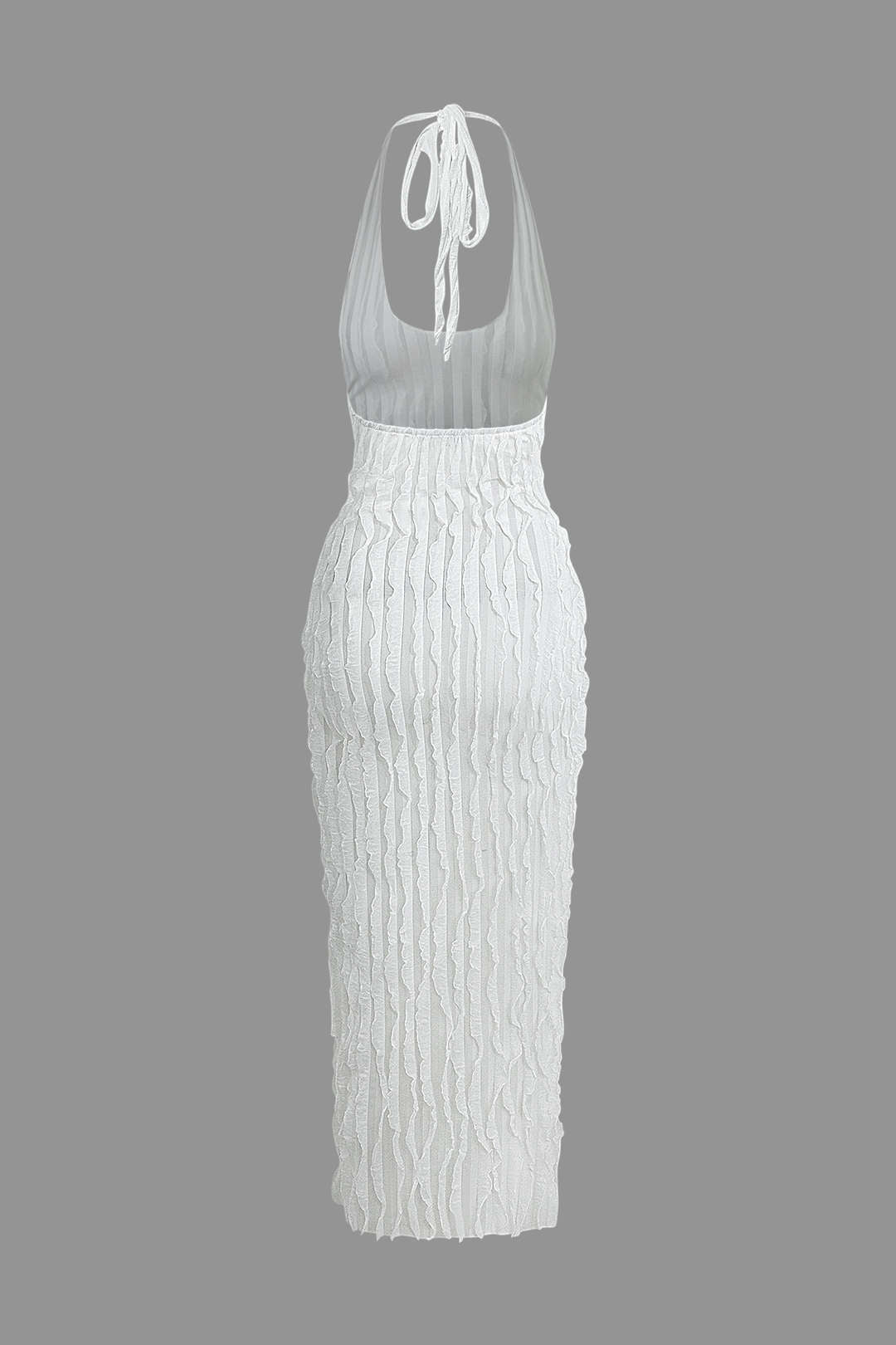 Aiertu  Sheer Ruffle Texture Halter Backless Maxi Dress Aiertu