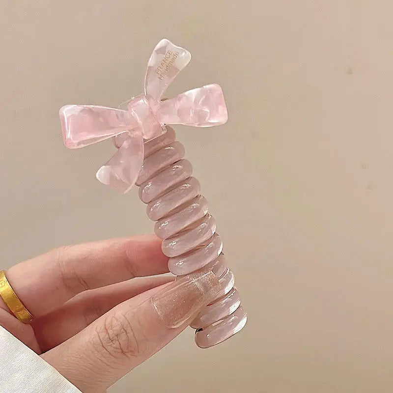Aiertu Korean Telephone Wire Bowknot Hair Loop for Woman Girls High Elastic Head Rope Ponytail Elastic Hair Ties Hair Accessories Aiertu