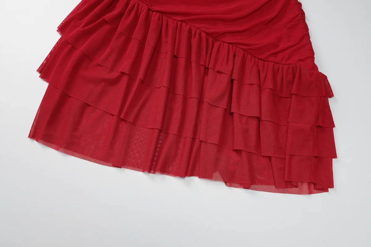 Aiertu  -  Woman Clothes Strapless Ruffles Short Wrap Dress Red Streetwear 2026 Summer Sleeveless Backless Ruched Party Night Club Dresses Aiertu