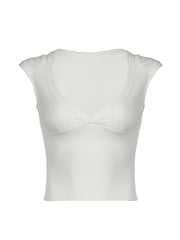 Aiertu - summer inspo Hot White Solid Basic Slim Low Bust V Neck Crop Tees Women Black Simple Fashion Short Sleeve Summer T Shirt Aiertu