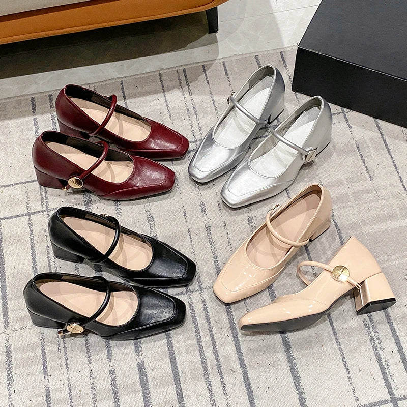 Aiertu  -  Designer Thick Heel Women's Mary Jane Shoes Fashion Shallow Buckle Shoes Spring Autumn Party Dress Shoes Aiertu