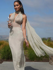 Aiertu  -  Sleeveless Elegant See Through Women Dress Halter Scarf Backless Summer Trend Clubwear Banquet Party Skinny Maxi Bodycon Aiertu