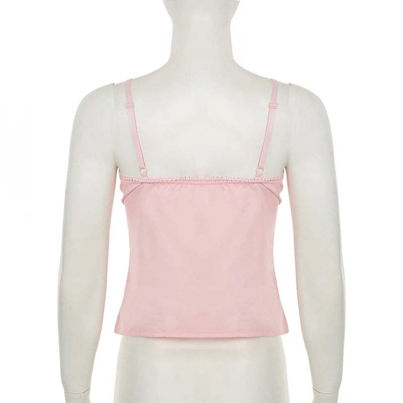 Aiertu  -  Solid Fold Texture Bow Sexy Camisole Deep V-neck Casual Streetwear All-match White Summer Top Chic Vintage Vest Aiertu