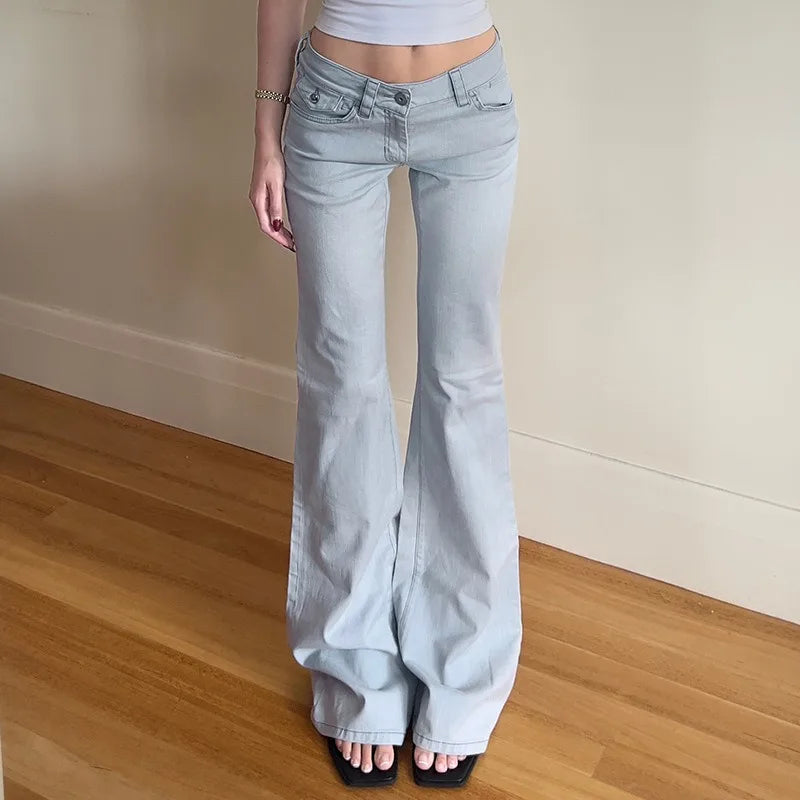 Aiertu  -  Low Rise Jeans 2000s Y2k Bottoms Flare Pants Summer Clothes for Woman Blue Denim Trousers P77-DG42 Aiertu