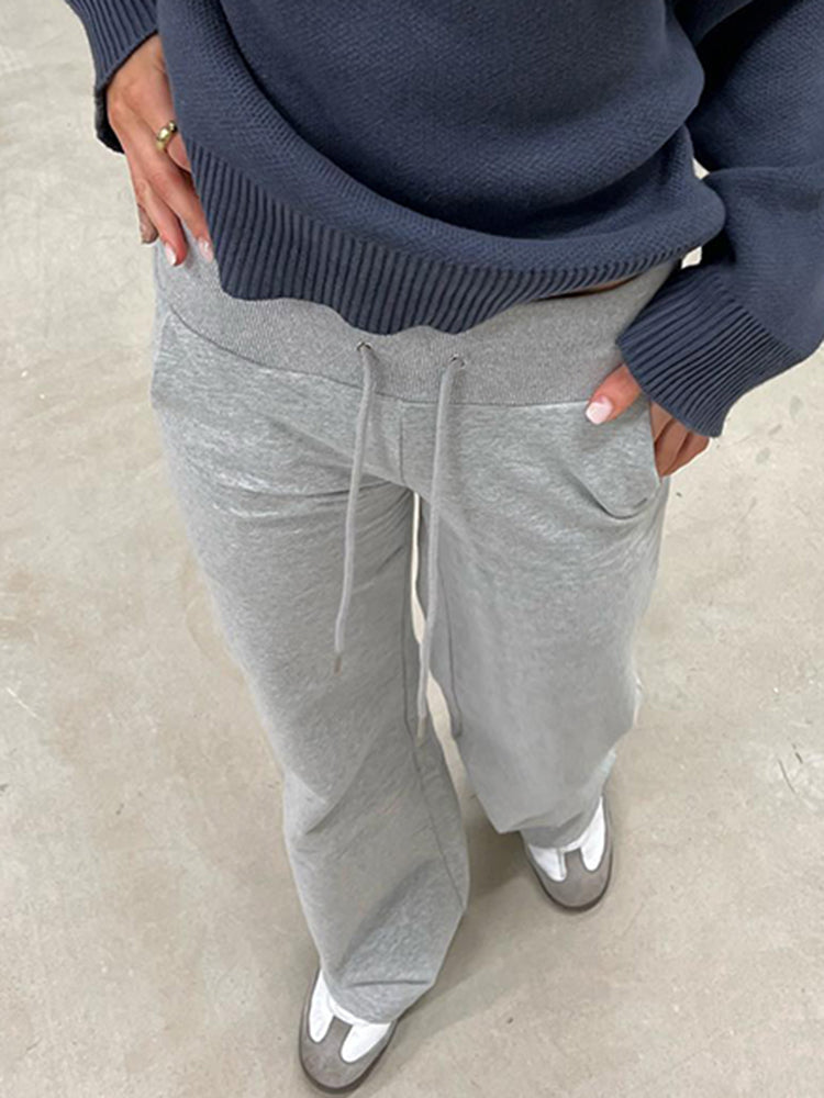 Aiertu - summer inspo Gray Drawstring Waist Casual Sweatpants Women Solid Simple Basic Minimalist Fitness Joggers Straight Pants Aiertu