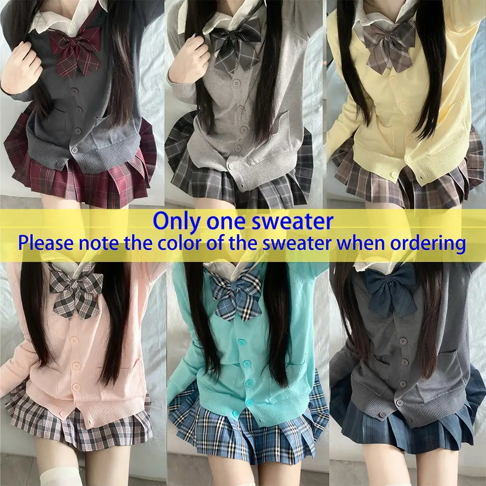 Aiertu 3Pc Set Japanese Korean School Uniforms Multicolor Sweater&Plaid Pleat Skirt with Bow Jk Uniform Suit Graduation Costumes Women Aiertu