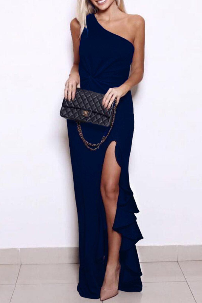 Aiertu  -  Elegant Solid Flounce Slit One Shoulder Evening Dress Dresses(8 Colors) Aiertu
