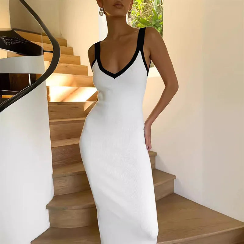 Aiertu  -  Elegant 3D Flower Knitted Long Dress Women Deep V-neck Spaghetti Strap Backless Sleeveless Beach Dresses 2025 Summer Lady Robes Aiertu
