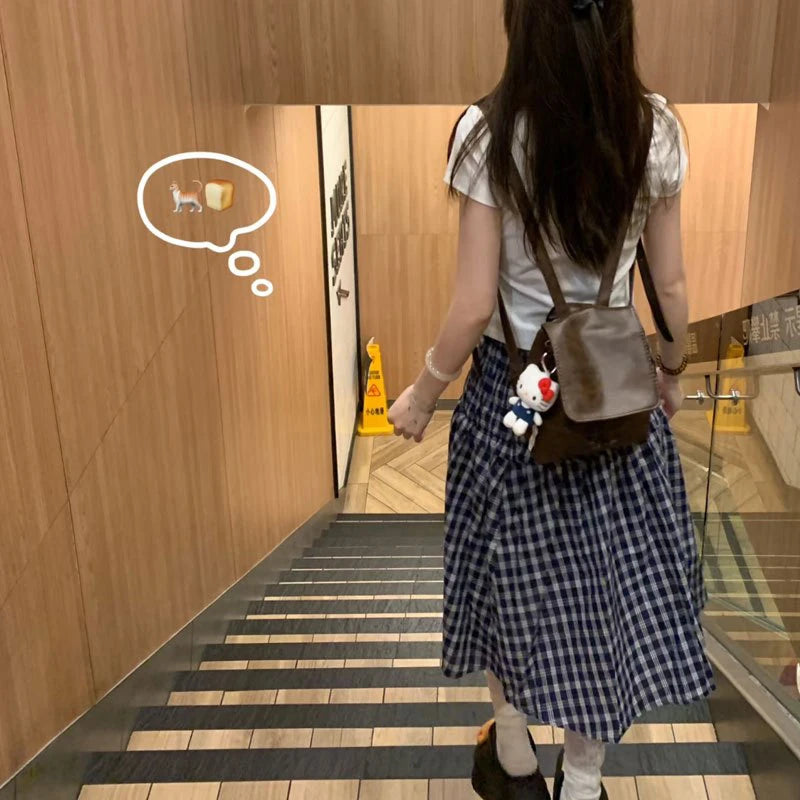 Aiertu  -  Vintage Plaid Mini Skirt Women Harajuku Aesthetic Patchwork Knee Length Skirts Summer Korean High Waist A Line Faldas New Aiertu