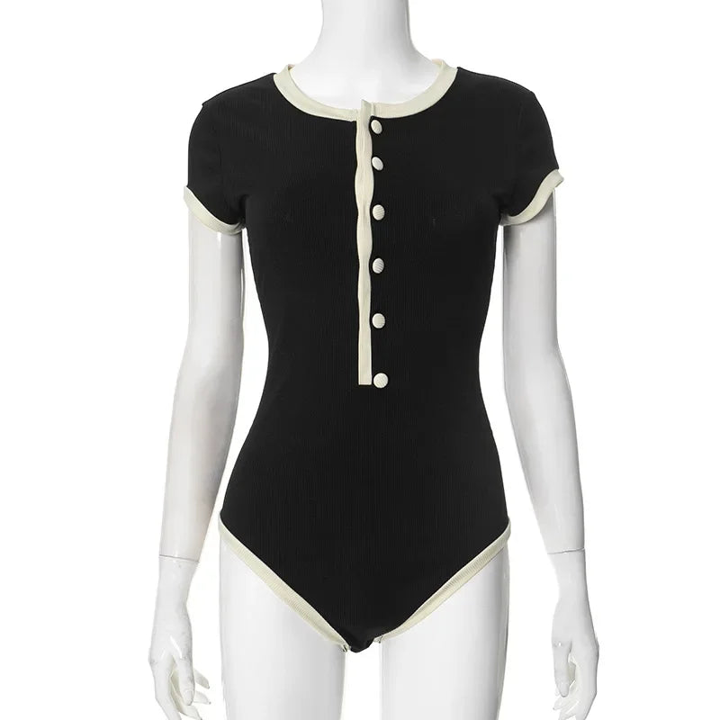 Aiertu  -  Women's Bodysuit 2026 Spring Summer O-neck Short Sleeve One Piece T-shirt Tops Y2K Streetwear Buttons Vacation Beach Bodysuits Aiertu