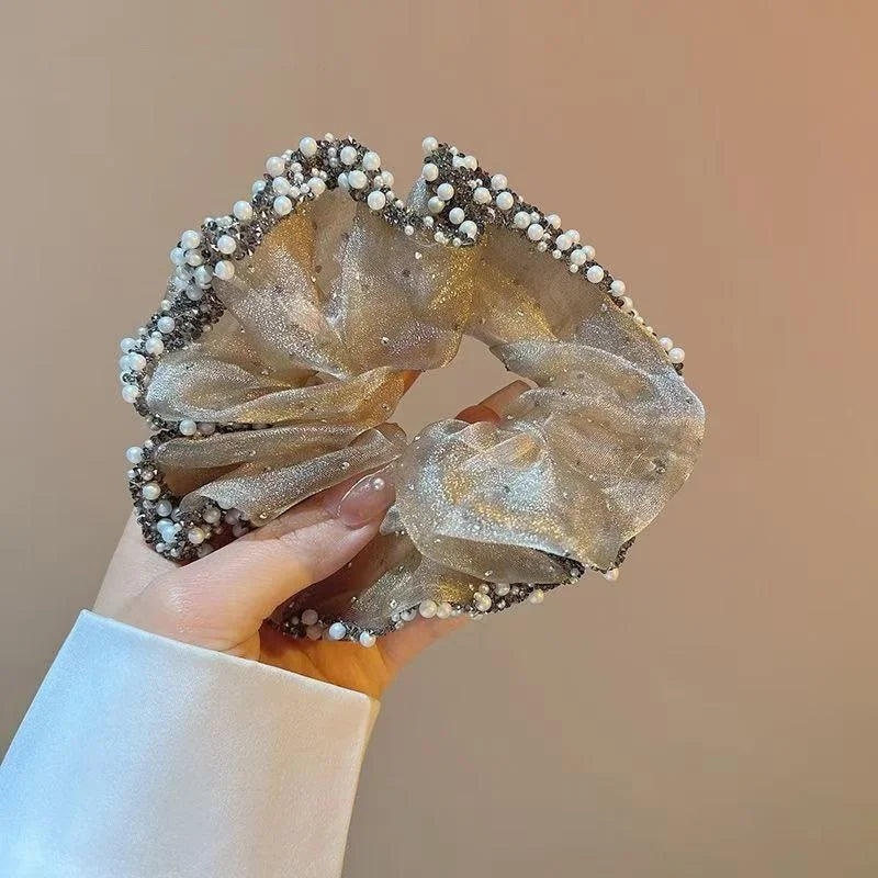 Aiertu Organza Rhinestone Elastic Hairband Large Intestine Hair Ring Hair Rope Headdress Simple Head Flower New Headdress Hair Aiertu