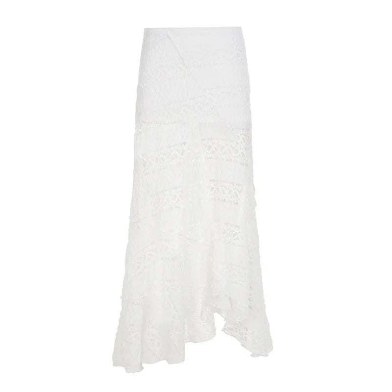 Aiertu  -  Jacquard Lace White Maxi Skirts for Woman Boho Beach Irregular Long Skirt Summer Clothes Resort Wear 2025 P77-CI26 Aiertu