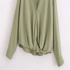 Aiertu  -  Linen Blended Twist Lapel Long Sleeve Casual Shirt Women's New Fashion Versatile Niche Design Top Aiertu