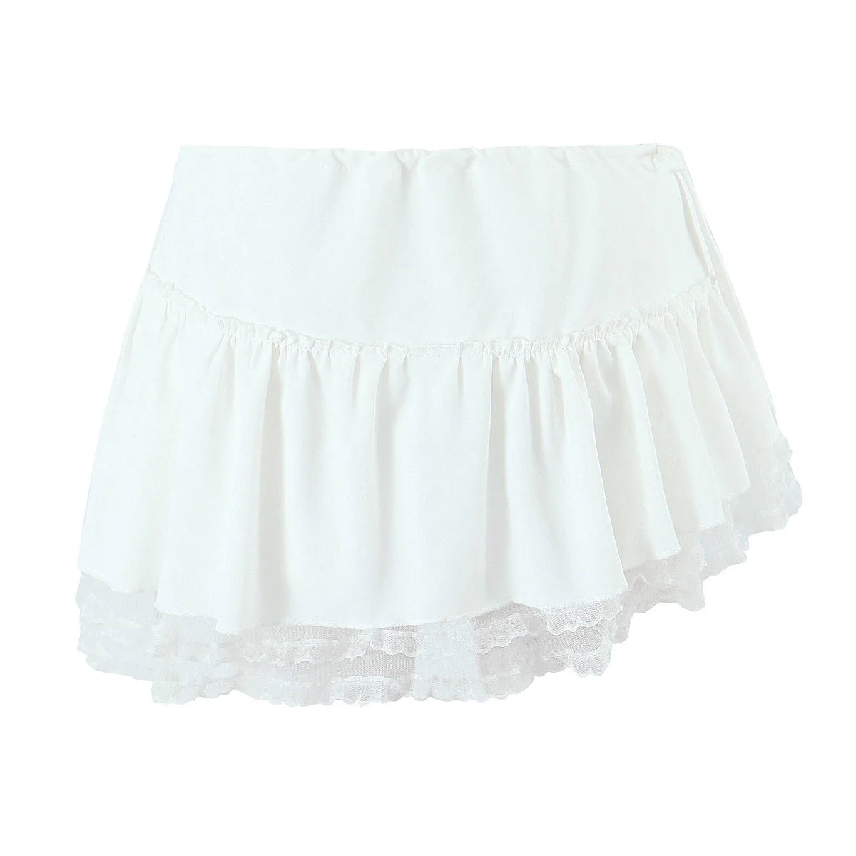 Aiertu  -  Summer White Lace Skirts Women Asymmetrical Skirt Y2k Outfit Solid Double Layered White Mini Skirts With Safety Shorts Lace Trim Aiertu