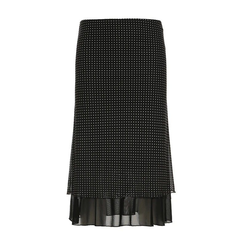 Aiertu  Patchwork Polka Dot Skirt Basic All-match Streetwear Layered Long Straight Skirt Y2K Casual Fashion Outfits Aiertu