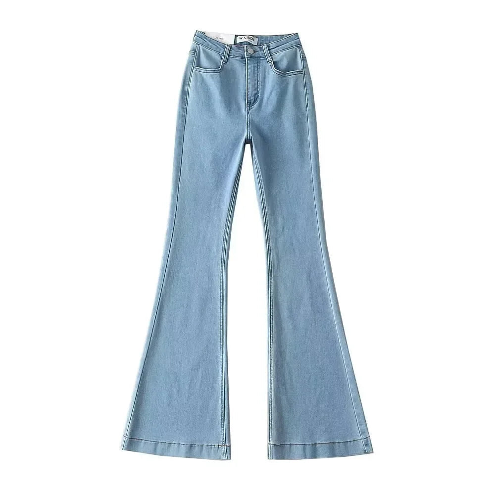 Aiertu  -  High Waist Denim Pants Women Solid Color Elastic Slim Fit Flare Pants For Hot Girl Denim Trousers Women Flare Jeans Streetwear Aiertu