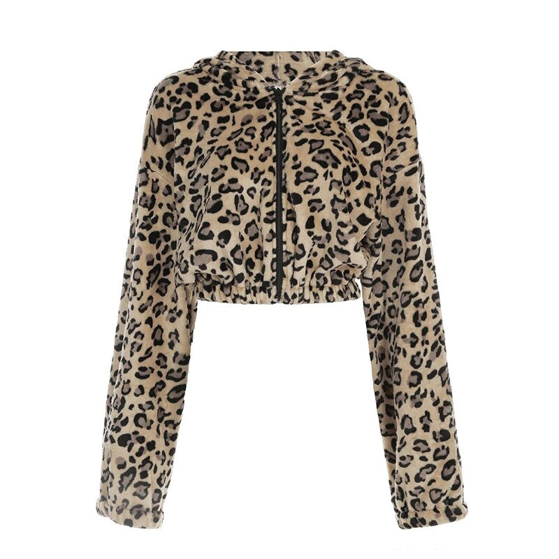 Aiertu - summer inspo Y2k Leopard Retro Jackets Fashion Women Streetwear Clothing Long Sleeve Fleece Cropped Coat Autumn Winter New Aiertu