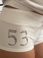 Aiertu  -Digital Rhinestone Drawstring Low-Waist Shorts aiertu