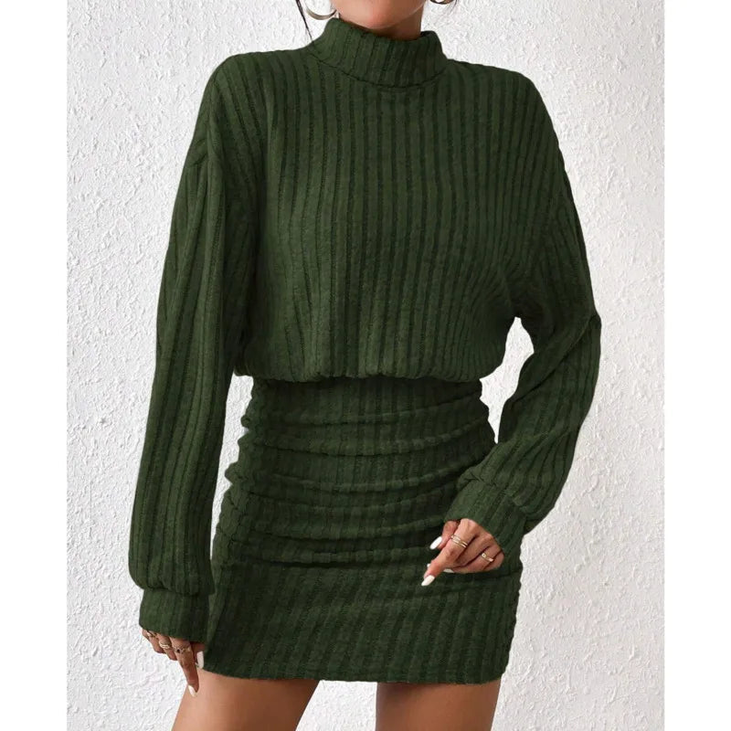 Aiertu  -  Casual Fitting Slim Plain Knitted Sweater Dress Women's Long Sleeve High Neck Solid Slim Mini Dresses High Street Vestidos Dress Aiertu
