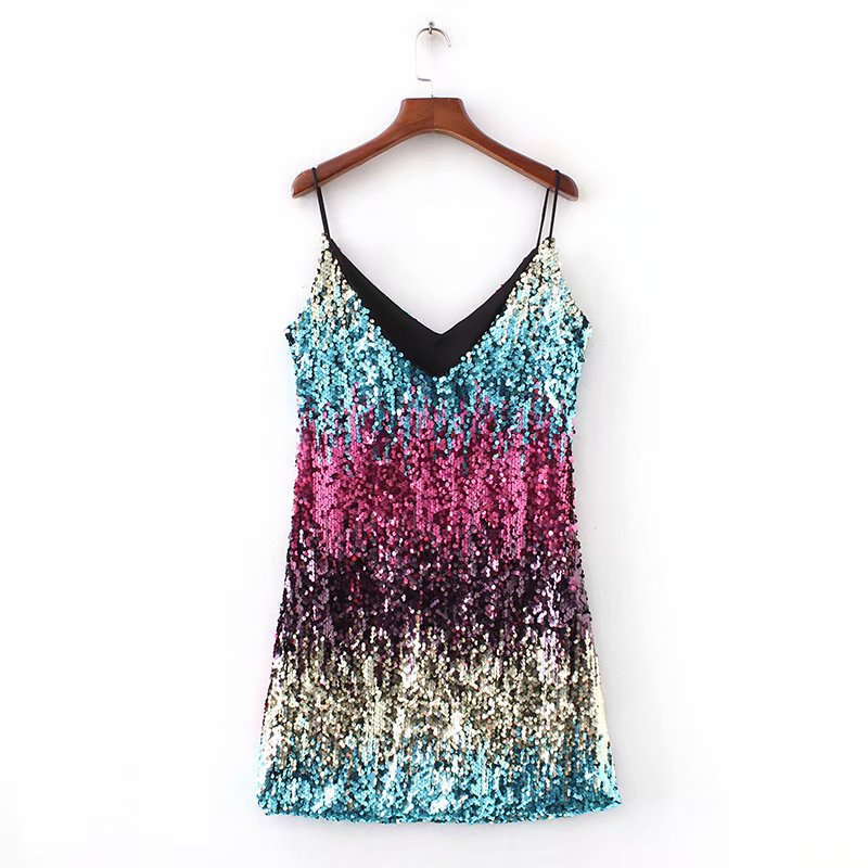Aiertu  Women's Summer Sundresses Sexy Club Party Prom Shiny Dress Backless Gold Sequin Mini Slip Short Skirt Fashion Girls Clothing Aiertu