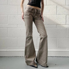 Aiertu  -  Y2K Flare Jeans with Pockets Women Stylish 2000s Vintage Khaki Slim Fit Denim Trousers Spring High Street Pants Lady Aiertu