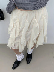 Aiertu  -  Irregular Streetwear Short Skirt Lace Patchwork Sweet Chic Beige Women Skirt A-line Elastic Waist Fashion Summer Skirts 2025 New Aiertu