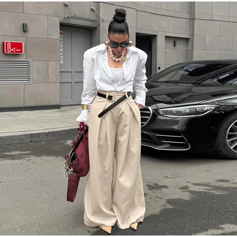 Aiertu  -  Casual Khaki Pleated Wide Legs Pants Women Chic High Waist Baggy Trousers Female 2026 Spring Summer New Fashion Office Pant Aiertu