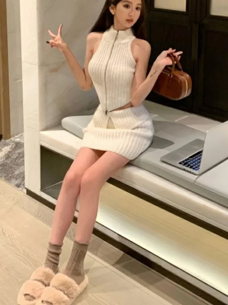 Aiertu Elegant Knitted Clothing 3 Piece Set Casual Short Cardigan + Slim Vest + Sexy Y2k Mini Skirt Korean Fashion Suit  Winter Aiertu