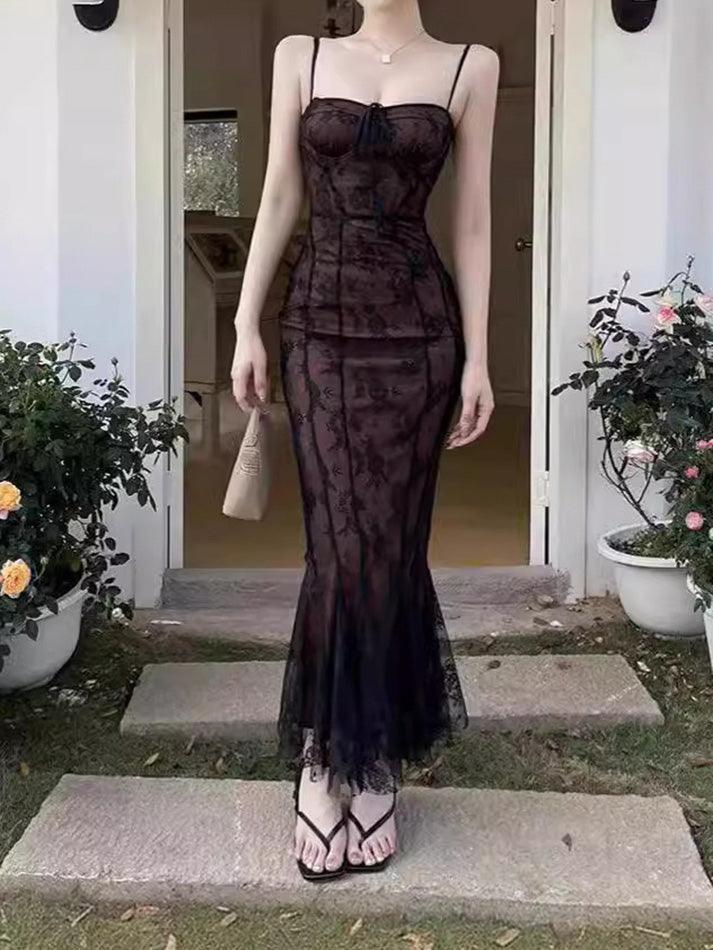 Aiertu  -  Lace Tie Slim Fishtail Dress Aiertu