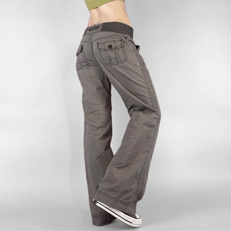 Aiertu  -  Vintage Lace-up Mid-sied Jeans 2000s Women Streetwear Aesthetic Pockets Straight Leg Trousers Fashion Autumn Outfits Aiertu