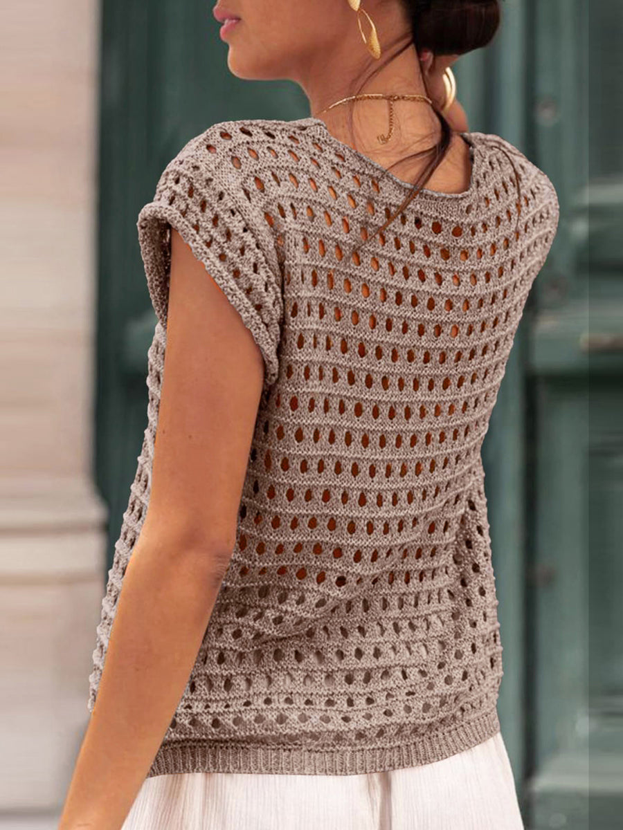 Aiertu  -  Womens Crochet Sweater Vest Summer Tie Front Cap Sleeve V-Neck Casual Knit Tops Cardigan Lightweight Sweaters Aiertu
