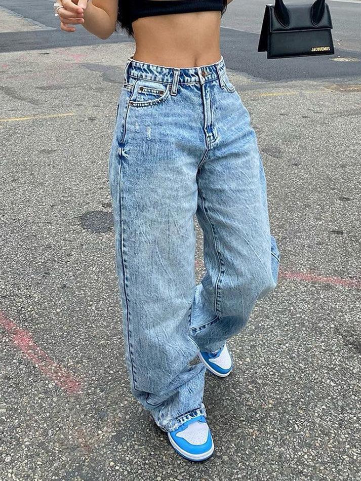 Aiertu  -  Basic Wash Straight Leg Boyfriend Jeans Aiertu