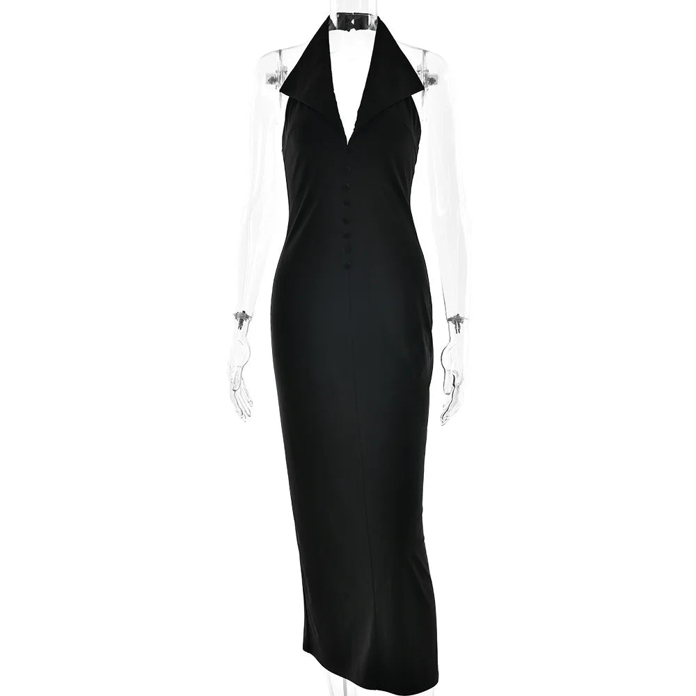 Aiertu  -  Sexy Halter Deep V Neck Sleeveless Maxi Dress Women Elegant Backless Split Bodycon Dresses Autumn Femme Fashion Vest Long Dress Aiertu