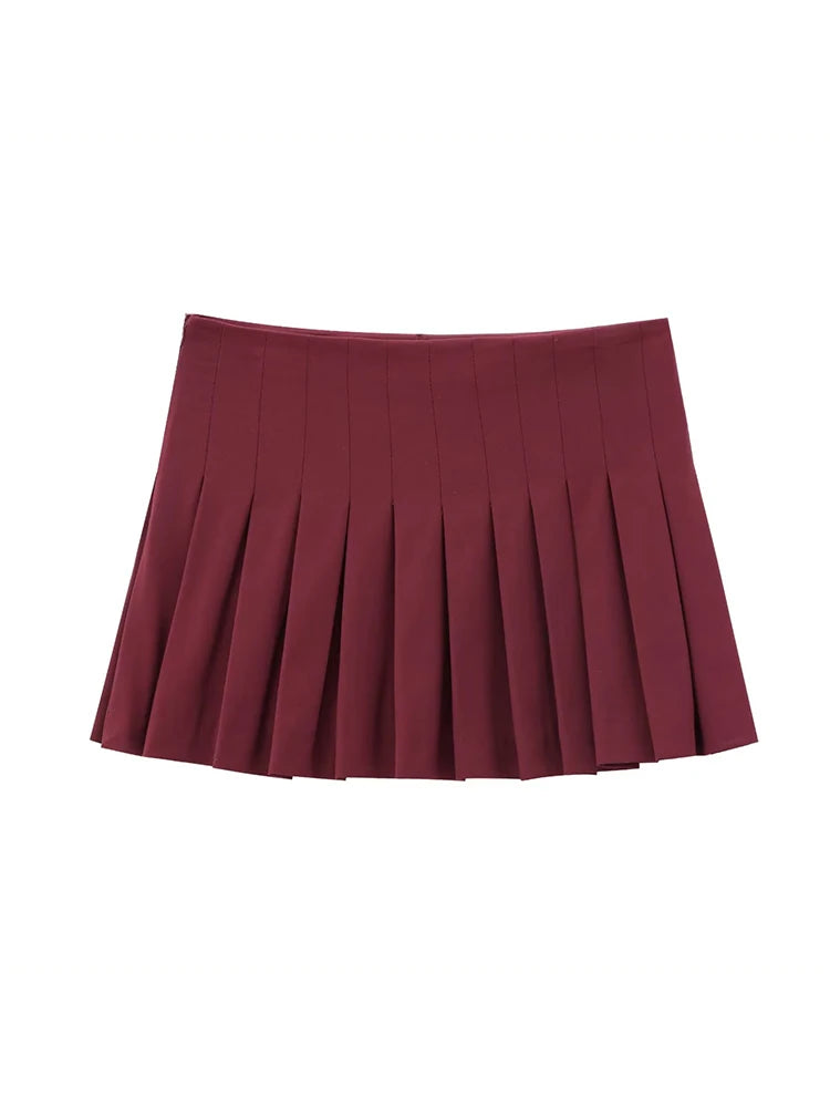 Aiertu  -  Women Fashion Solid Pleated Side Zipper A-Line Mini Skirt Shorts Vintage High Waist Female Chic Lady Shorts Aiertu