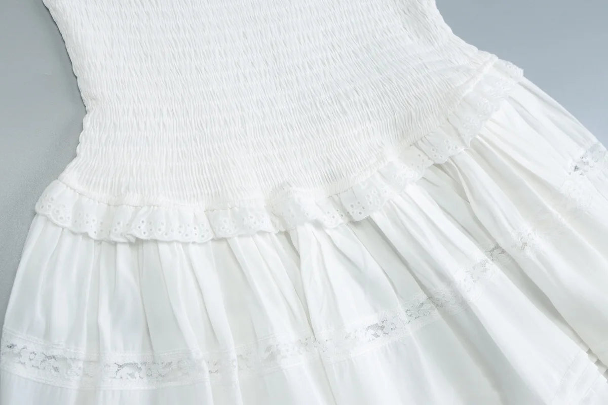 Aiertu  -  Fashion White Strapless Mini Dress For Women Slim Sleeveless Sexy Club Party Dress Sweet Ruched A-line Dress Female New Aiertu