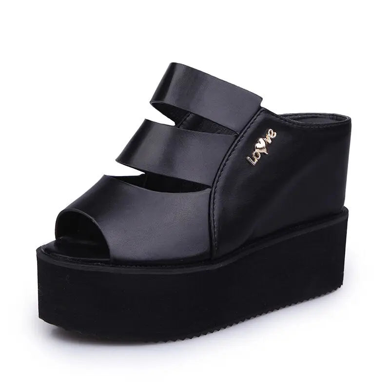Aiertu  -  Queen Black White Peep Toe Platform Wedges Sandals Wedges High Heels Slippers Beach Sandals For Women Lace Flower Aiertu