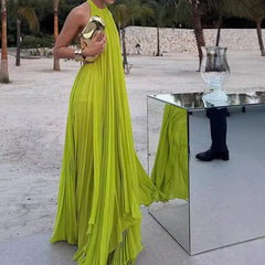 Aiertu  -  Fashion O Neck Sleeveless Long Top + Skirt Women 2pc Set Sexy Hollow Out Backless Beach Suit Casual Pleated Holiday Party Outfit Aiertu