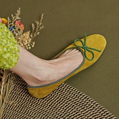 Aiertu  Round Toe Ballet Flats Elegant Bowtie Low Heel Walk Shoes Korea Style Soft Sheepsuede Driving FlatsBasic Daily Flat Shoes Woman Aiertu