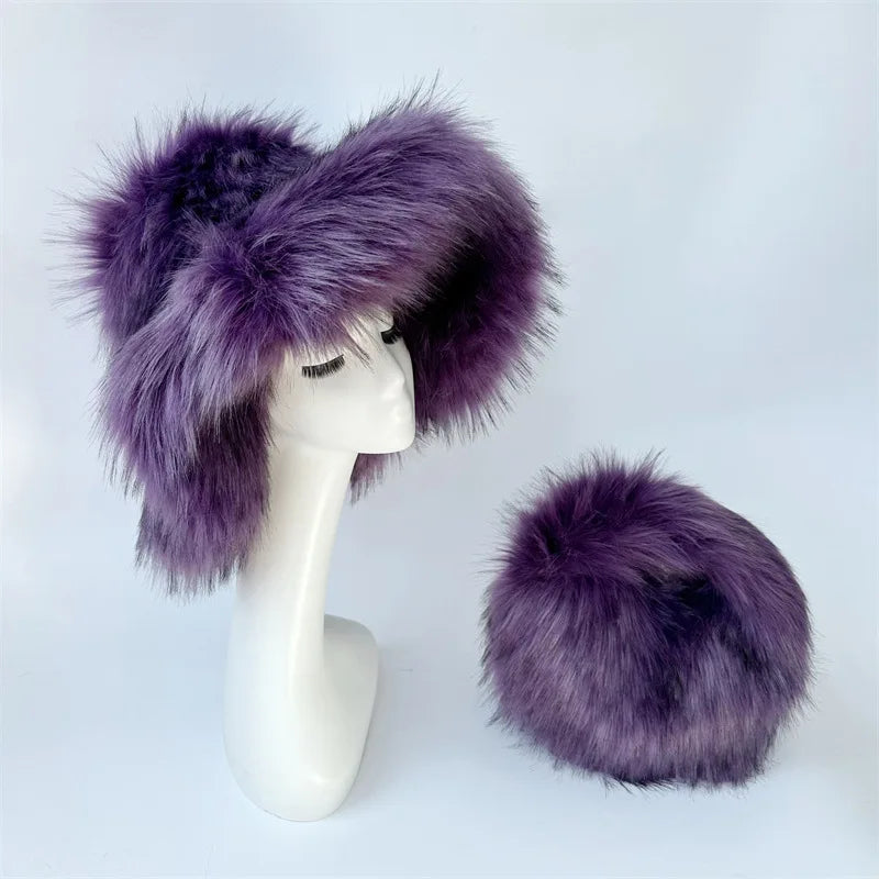 Aiertu  -  Winter Hat New Candy Color Faux Fur Y2k Warm Plush Basin Hat Unisex Bucket Hat Bob Homme Aiertu