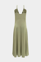 Aiertu  -  Satin Slip V-Neck Ruched Sleeveless Maxi Dress Aiertu