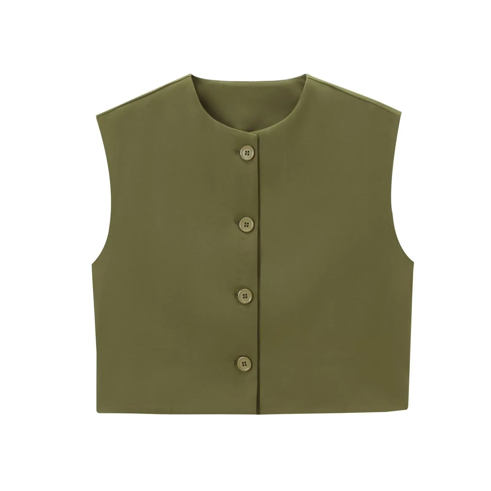 Aiertu  -  Summer Solid Color Tank Tops Women 2026 New O Neck Sleeveless Cropped Tops Elegant Fashion Single Breasted Vest Tops Clothing Aiertu