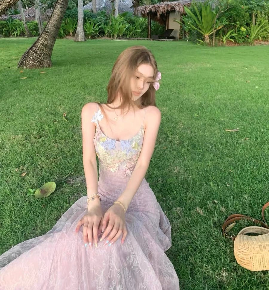 Aiertu  Mauve Flower-Applique Coquette Fairy Dress Aiertu