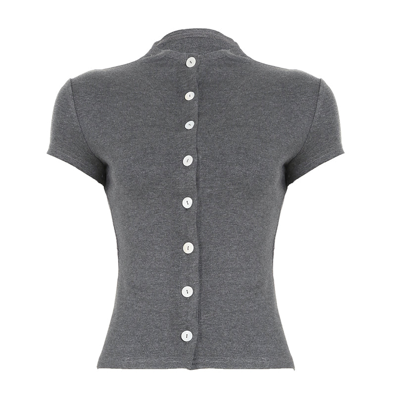 Aiertu  -  -Aiertu  -  -  Single-breasted Knitted Short Sleeve Top Summer Chic Elegant Slim-fitting Crew Neck T-shirts Vintage Streetwear Ladies Aiertu