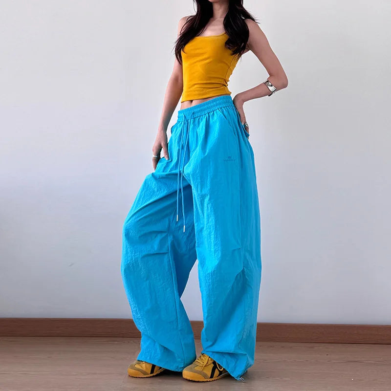Aiertu  -  New sports wide-leg pants hiphop loose paratrooper retro pleated straight tooling casual pants Aiertu