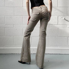 Aiertu  -  Y2K Flare Jeans with Pockets Women Stylish 2000s Vintage Khaki Slim Fit Denim Trousers Spring High Street Pants Lady Aiertu