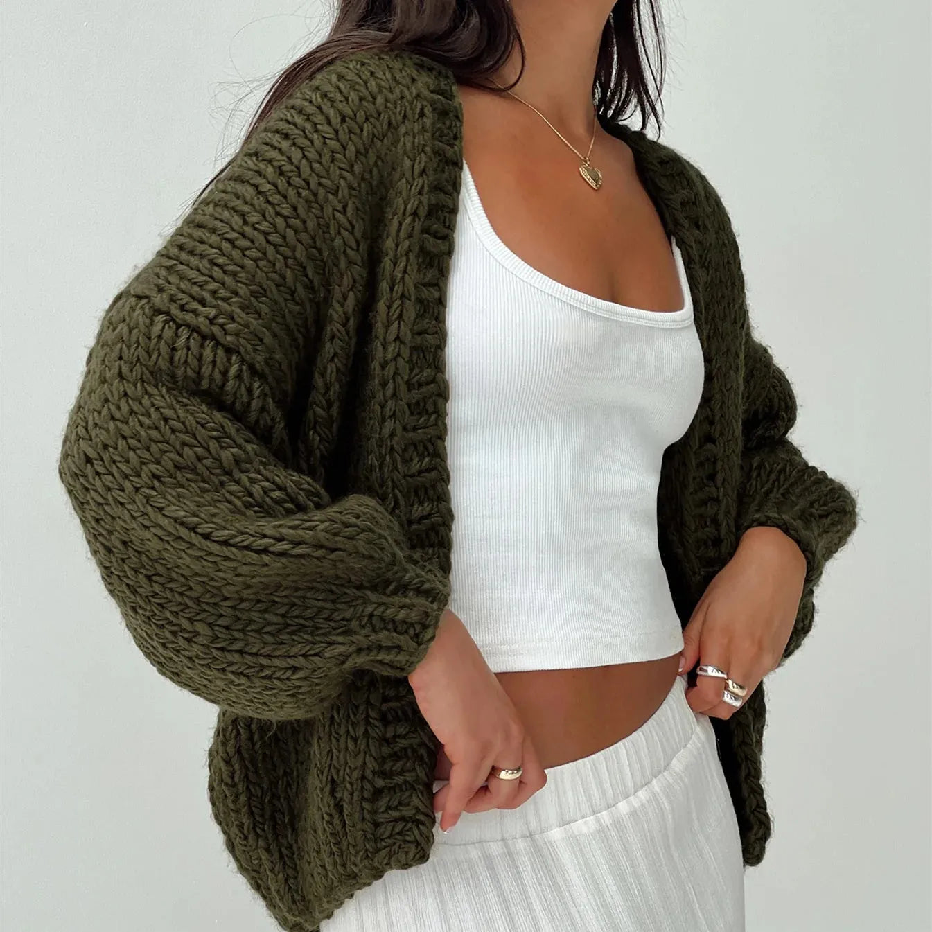 Aiertu  -  Womens Oversized Cardigan Sweaters Cable Knit Lantern Long Sleeve Open Front Cardigans Y2k Aesthetic Coat Outwear Aiertu